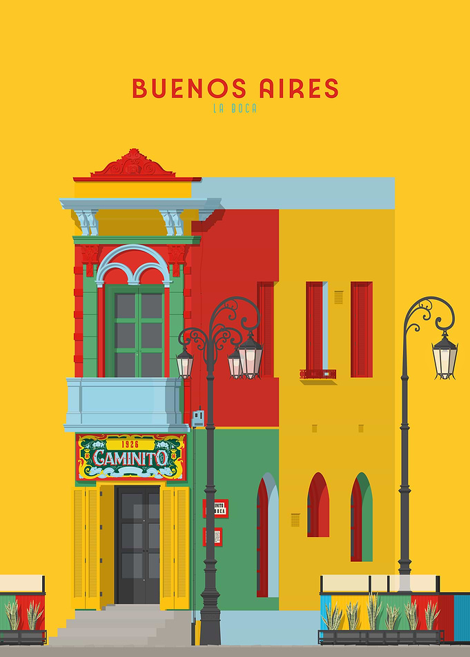 Buenos Aires La Boca Caminito Illustration