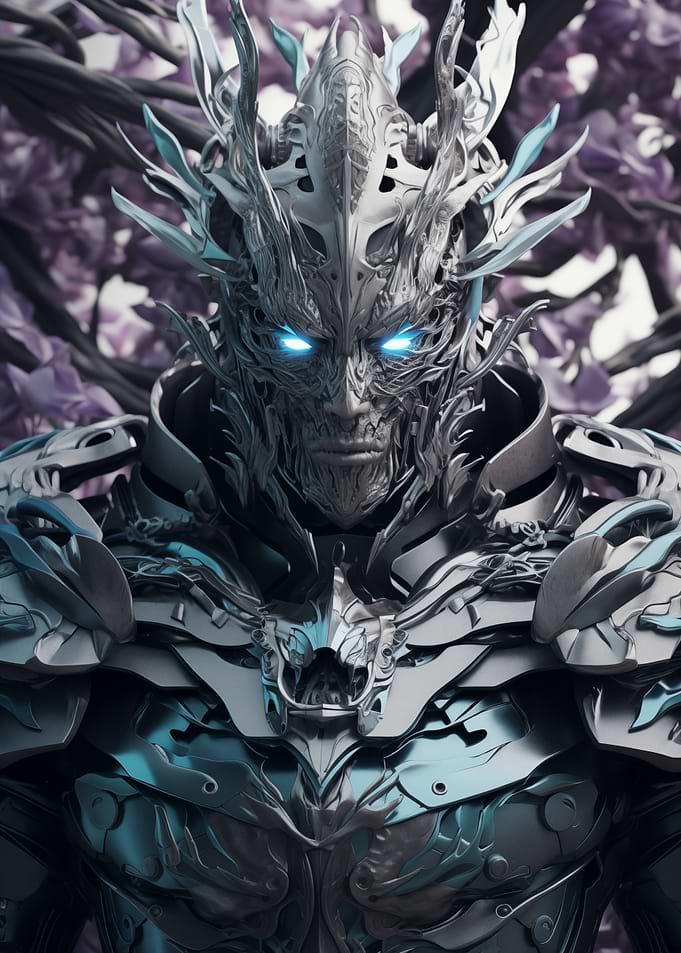 Metallic Warrior with Glowing Eyes