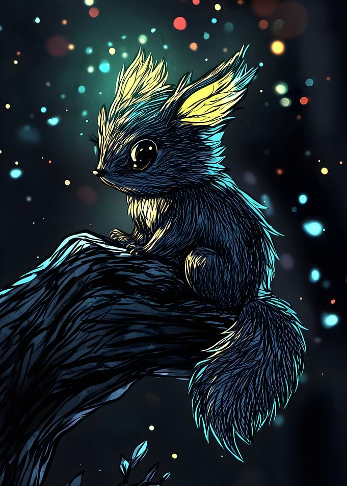Furry Creature in Night Sky