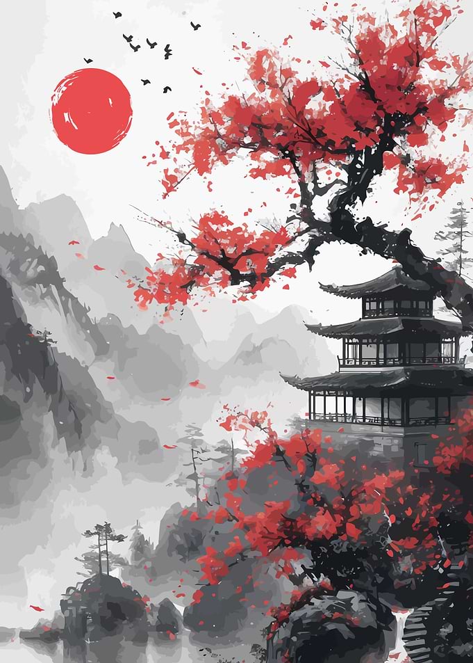 Japanese Pagoda Landscape