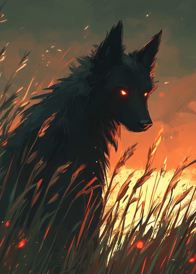 Black Wolf with Glowing Eyes