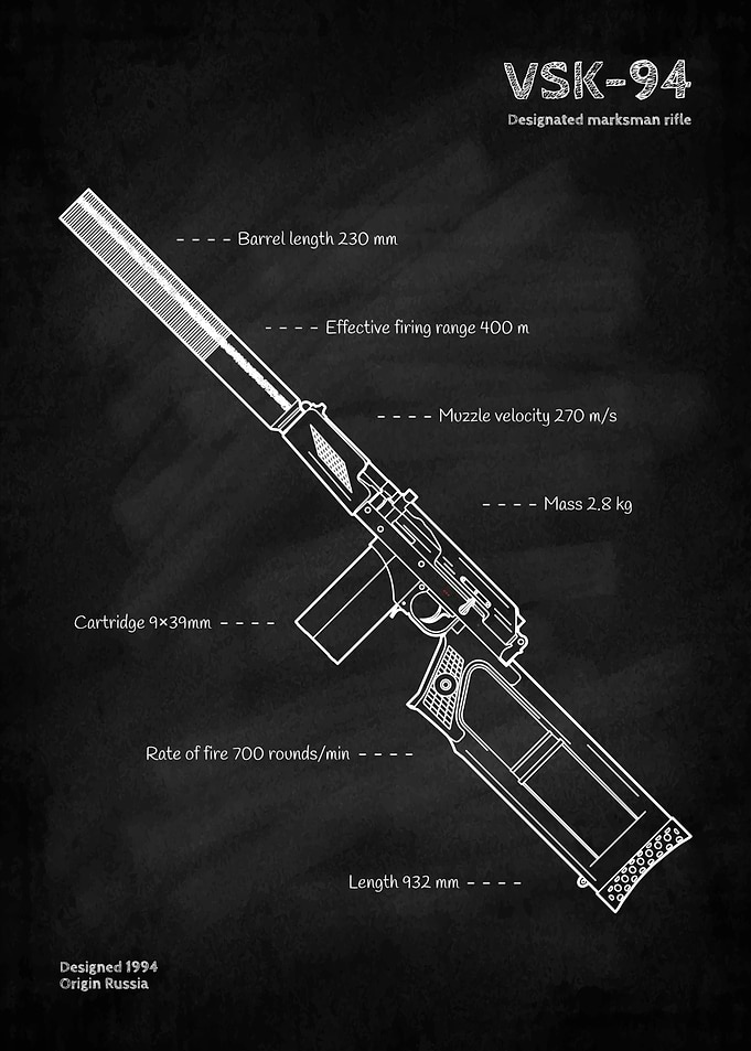VSK-94 Designated Marksman rifle blueprint