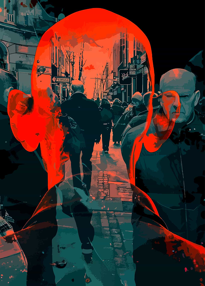 Red Silhouette in City