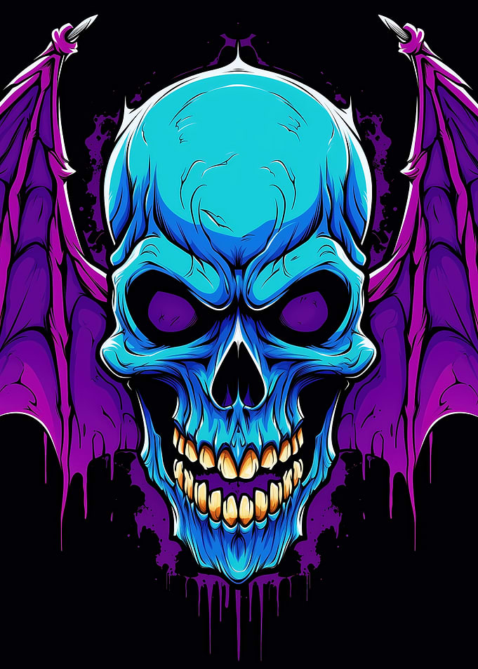 Blue Skull with Wings