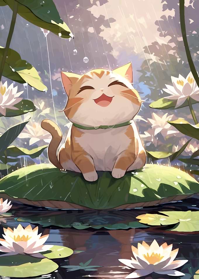 Smiling Cat in Rain