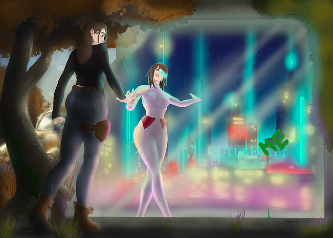 Two Women, Futuristic City