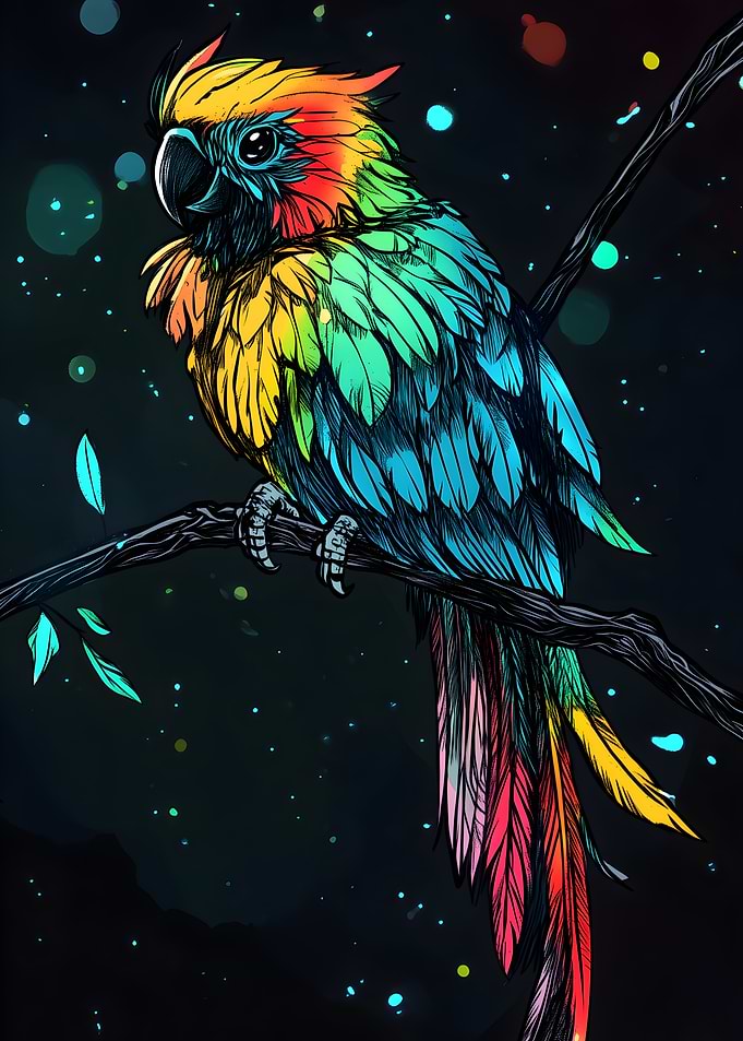 Rainbow Parrot on Branch