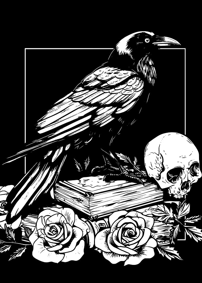 Raven, Skull, and Roses