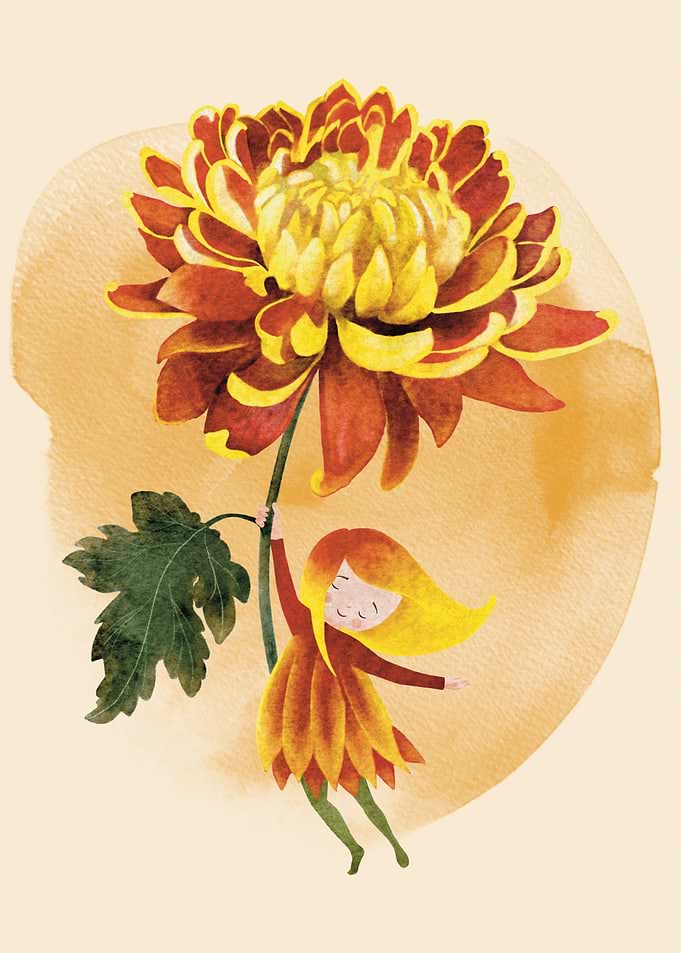 Girl Flying on a Chrysanthemum
