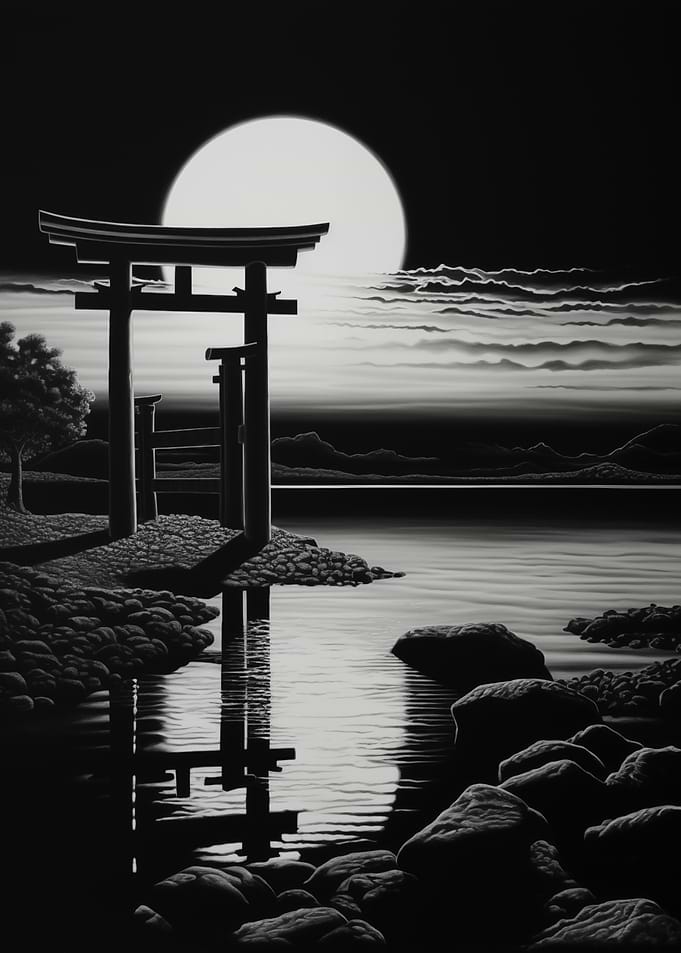 Torii Gate Moonlit Shore
