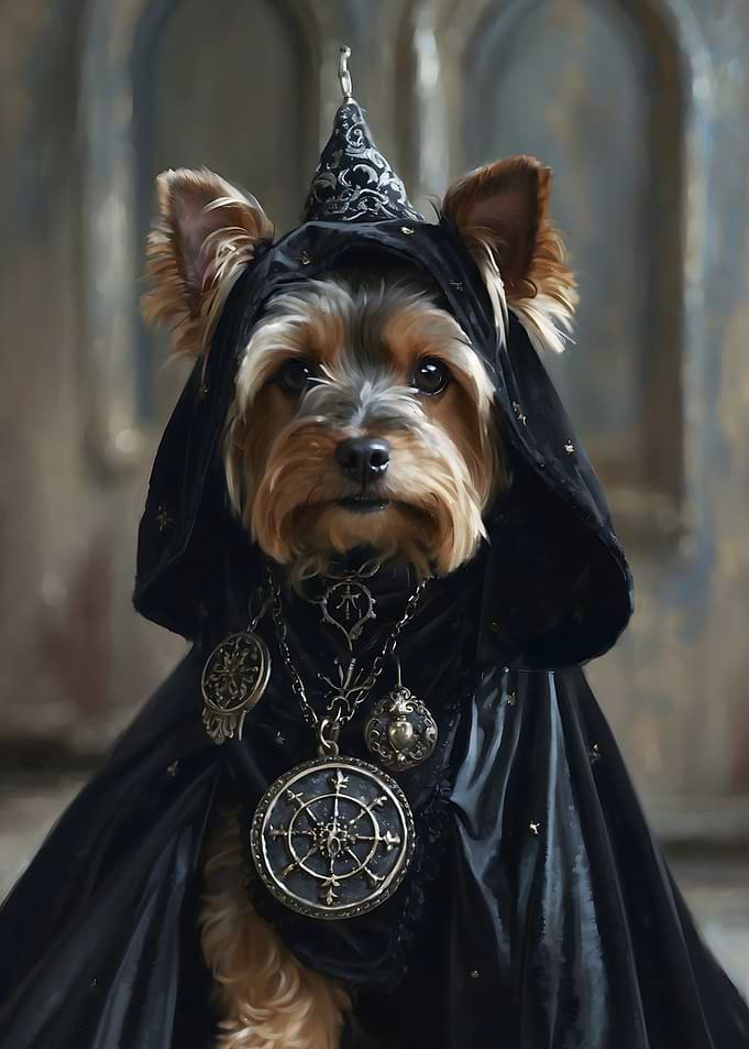 Enchanted Canine: The Mystical Dog in Dark Robes