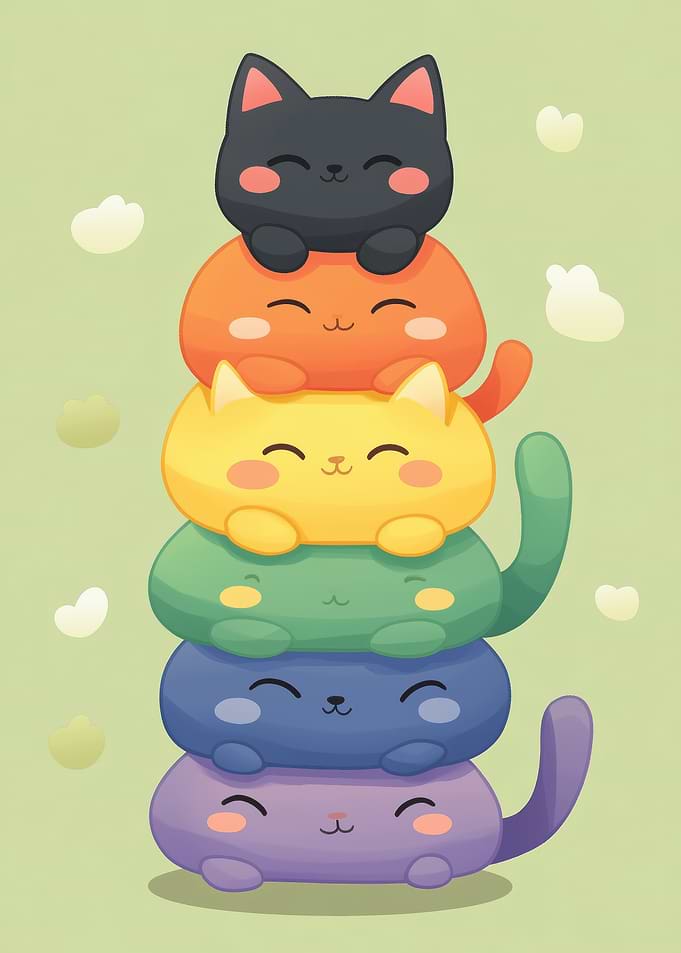Rainbow Stacked Cats