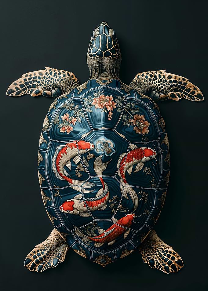 Sea Turtle with Koi Fish Design