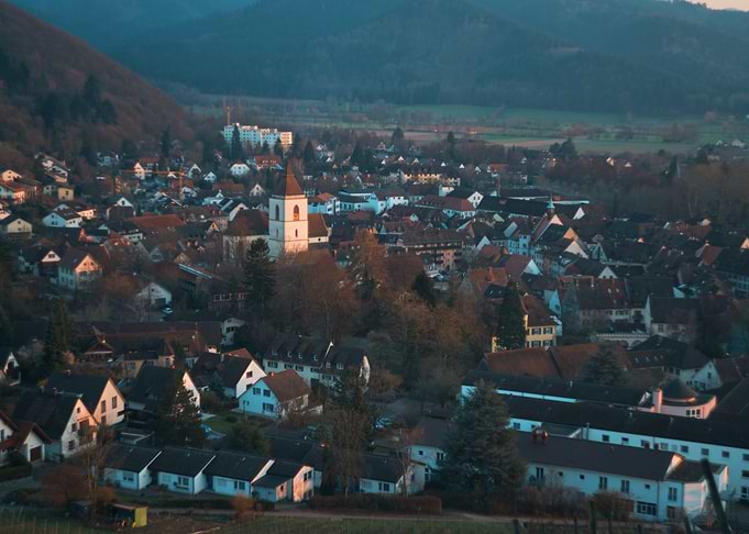 Aerial View of European Town