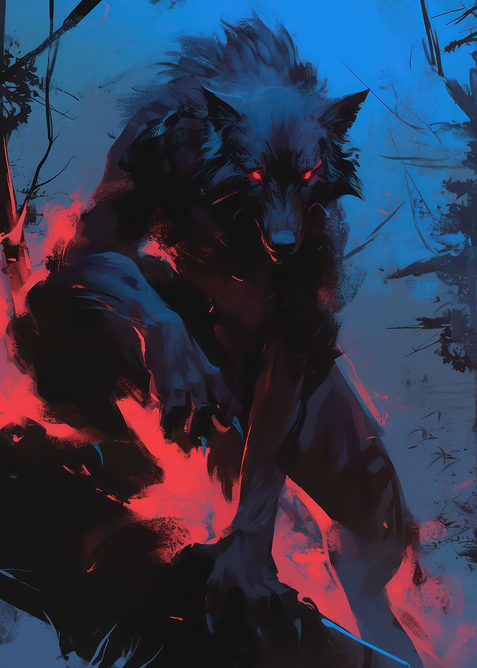Black Werewolf with Red Eyes