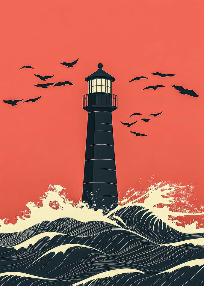 Lighthouse in Stormy Sea