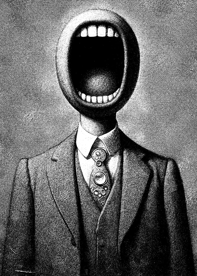 Surreal Man with Open Mouth