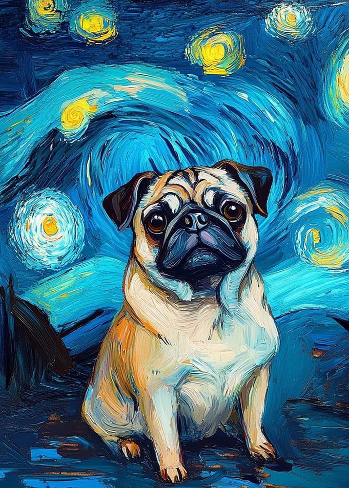 Pug in Starry Night