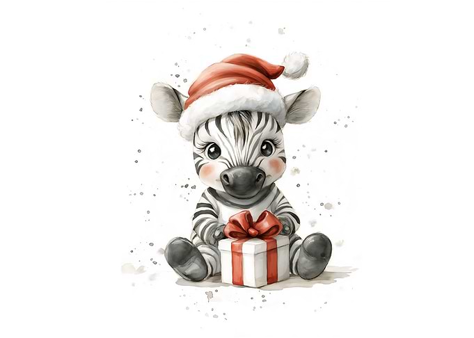 Christmas Zebra with Gift