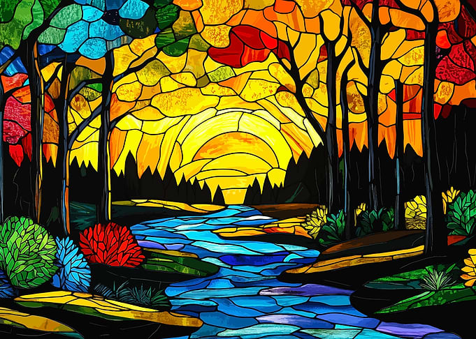Fall Stained Glass Sunset