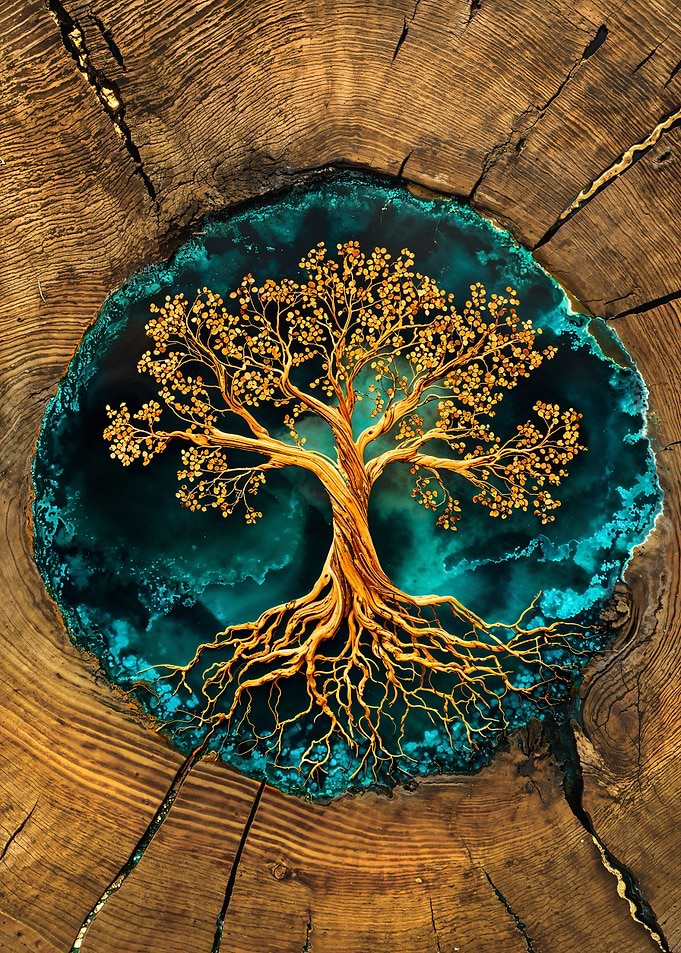 Golden Tree of Life Resin Art