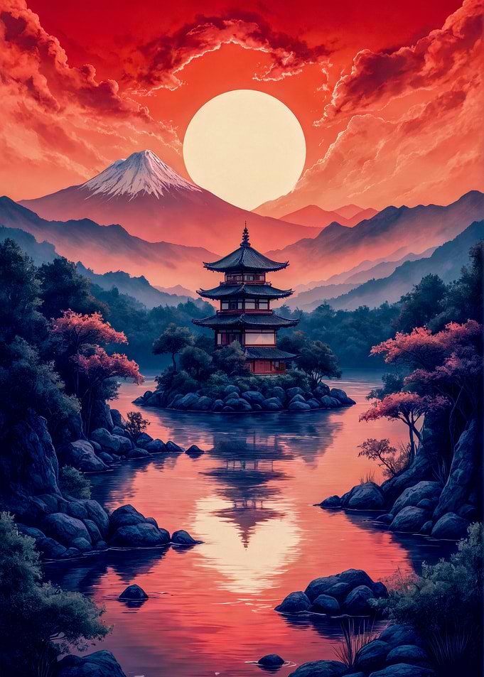 Japanese Pagoda Sunset