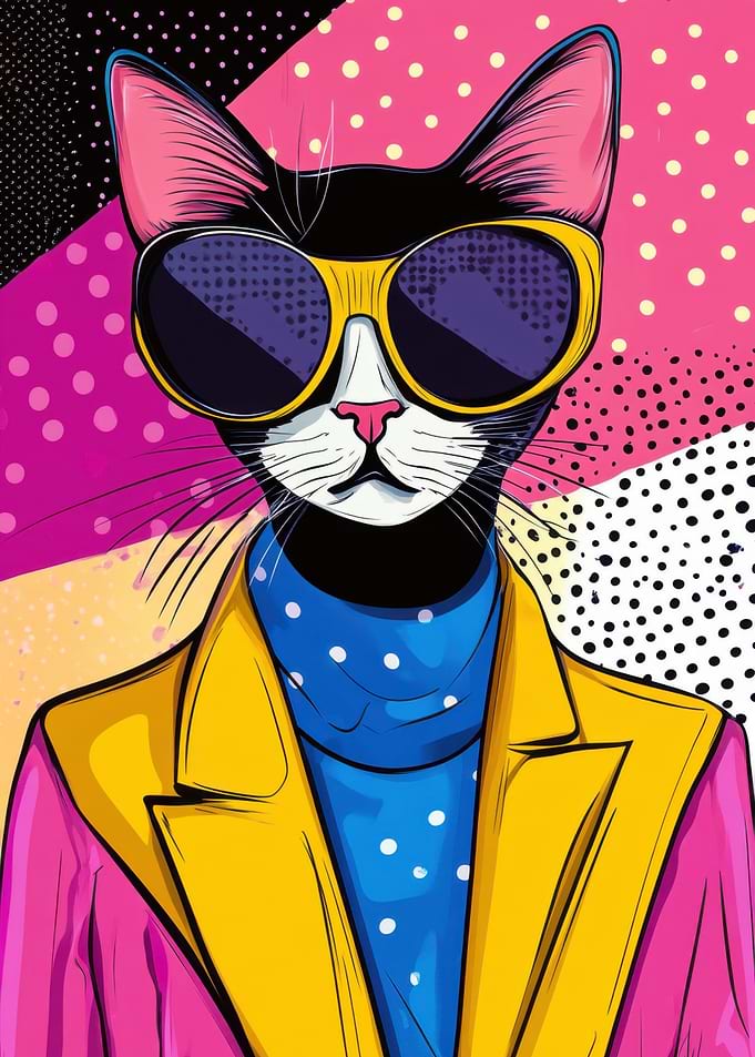Cool Cat in Sunglasses Pop Art Style