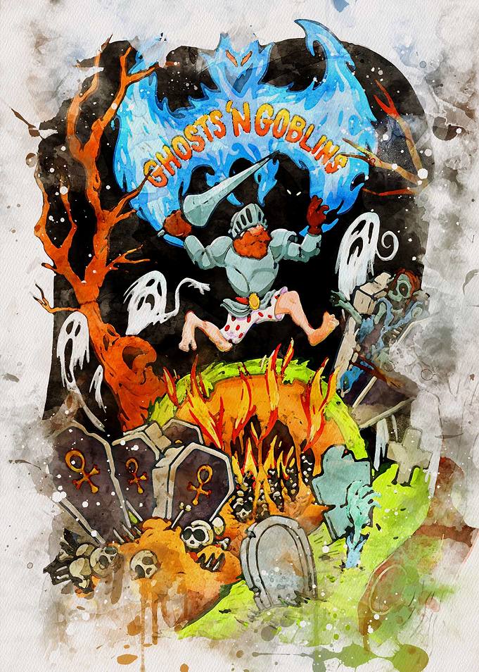 Ghosts 'n Goblins Watercolor Art