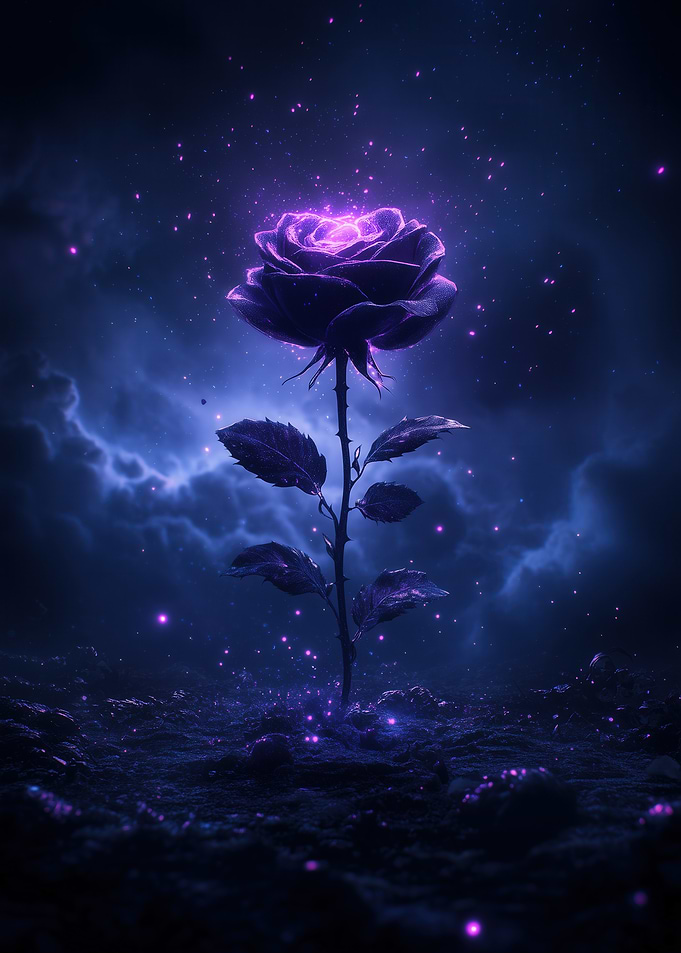 Glowing Rose Under The Night Sky