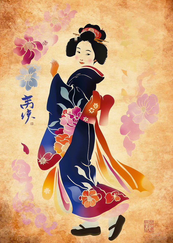 Geisha in Bloom Traditional Art