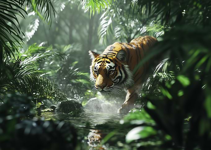 Tiger in Lush Jungle