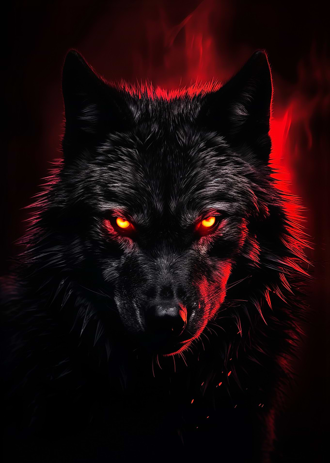 Black Wolf with Red Eyes
