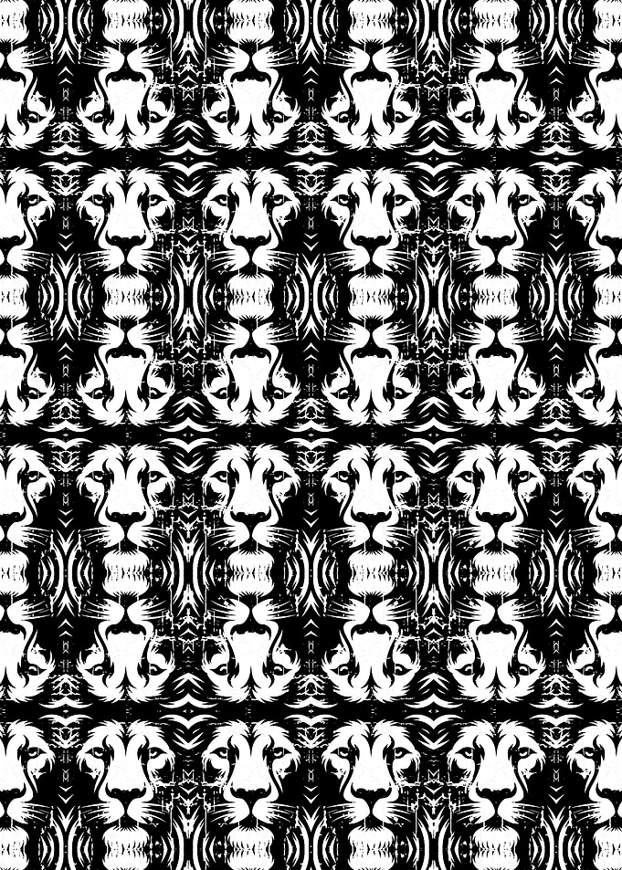 Lion Face Pattern Black and White