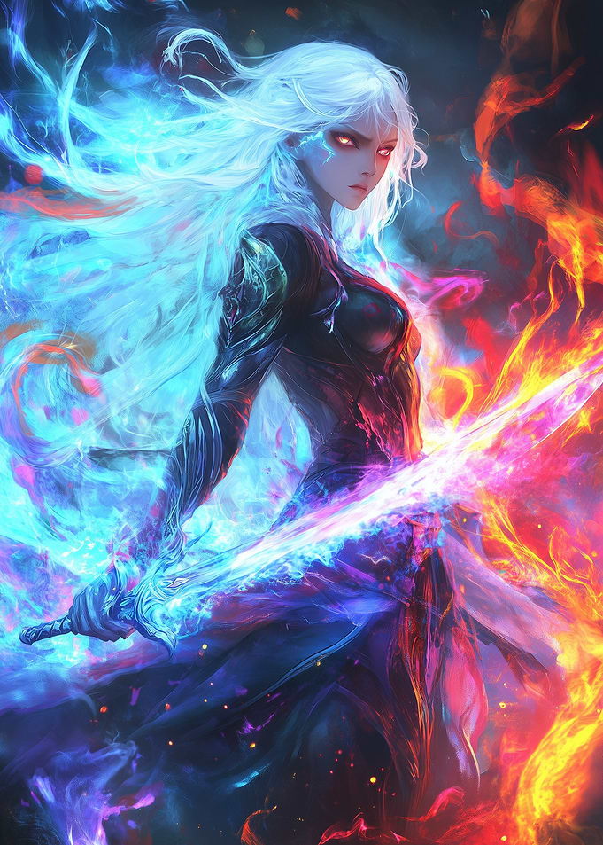 Anime Warrior with Blazing Sword