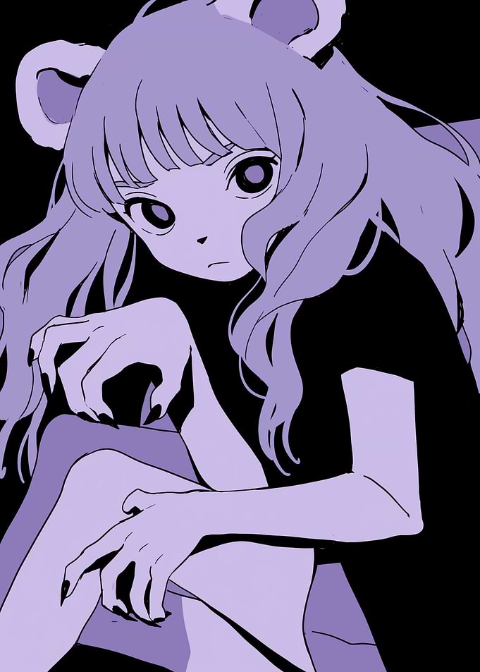 Purple Anime Girl with Bear Ears
