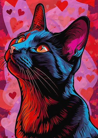 Black Cat with Hearts