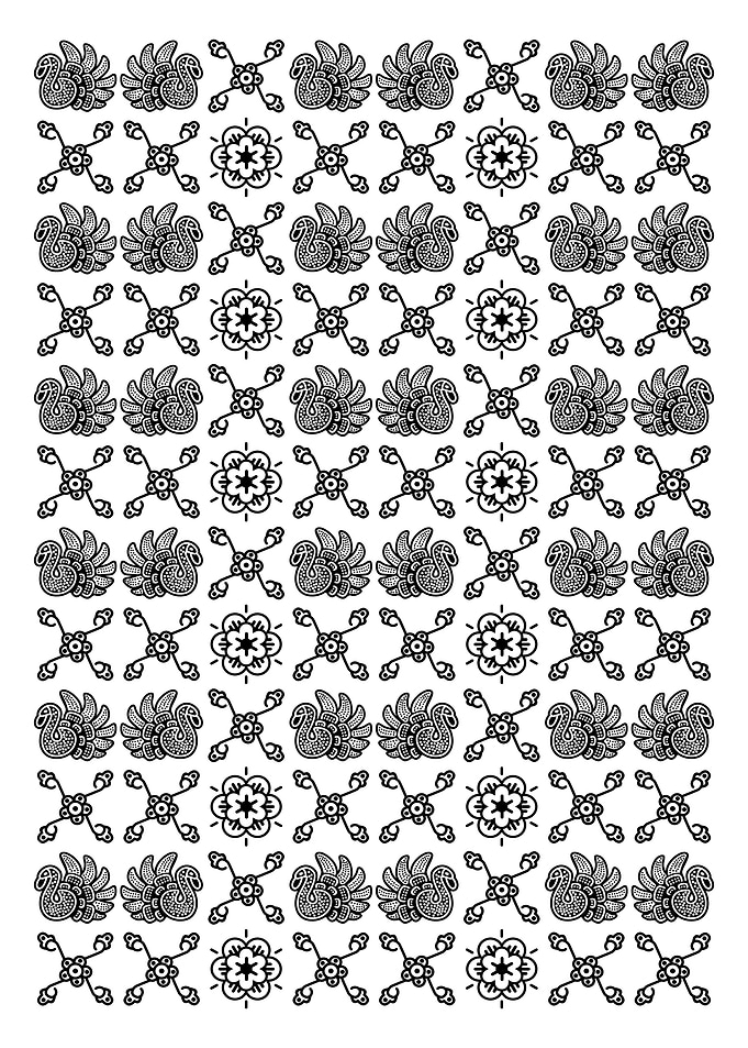 Batik Jambi Black and White Floral Pattern