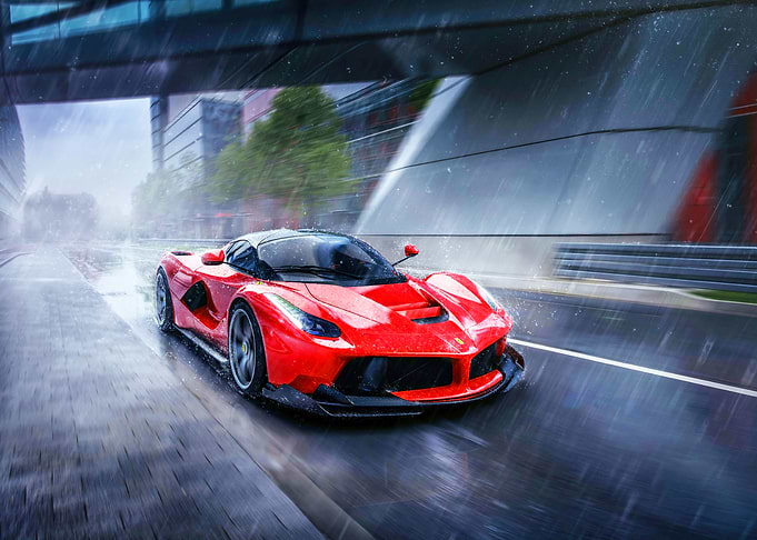 Red Ferrari in the Rain