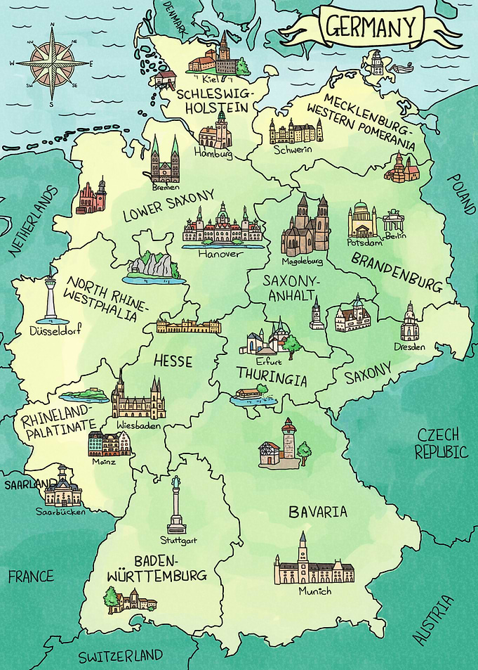 Watercolor Map of Germany (English version)