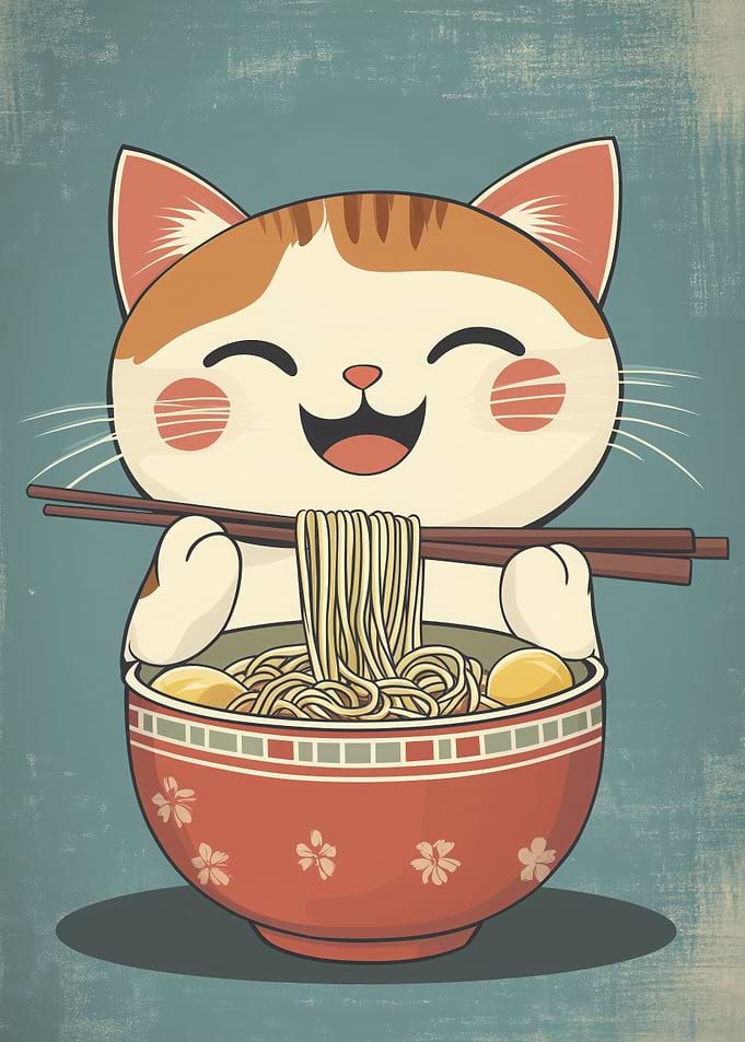 Cat Eating Ramen