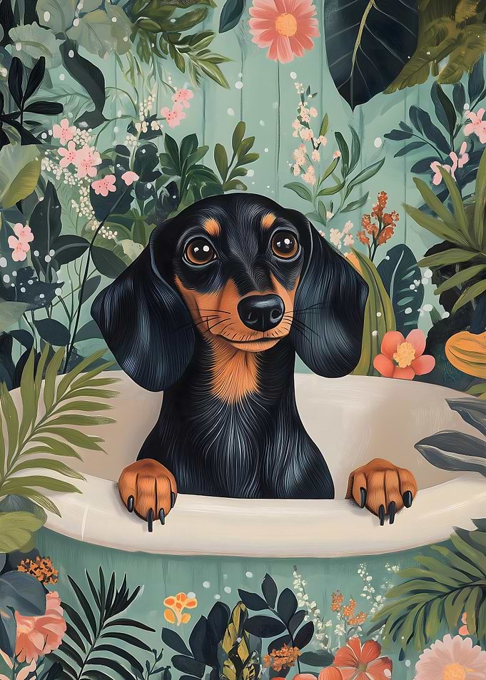 Dachshund in a Bathub