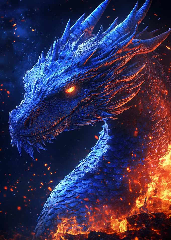 Blue Dragon in Flames