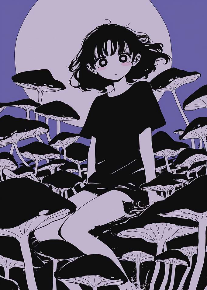 Anime Girl in Mushroom Forest