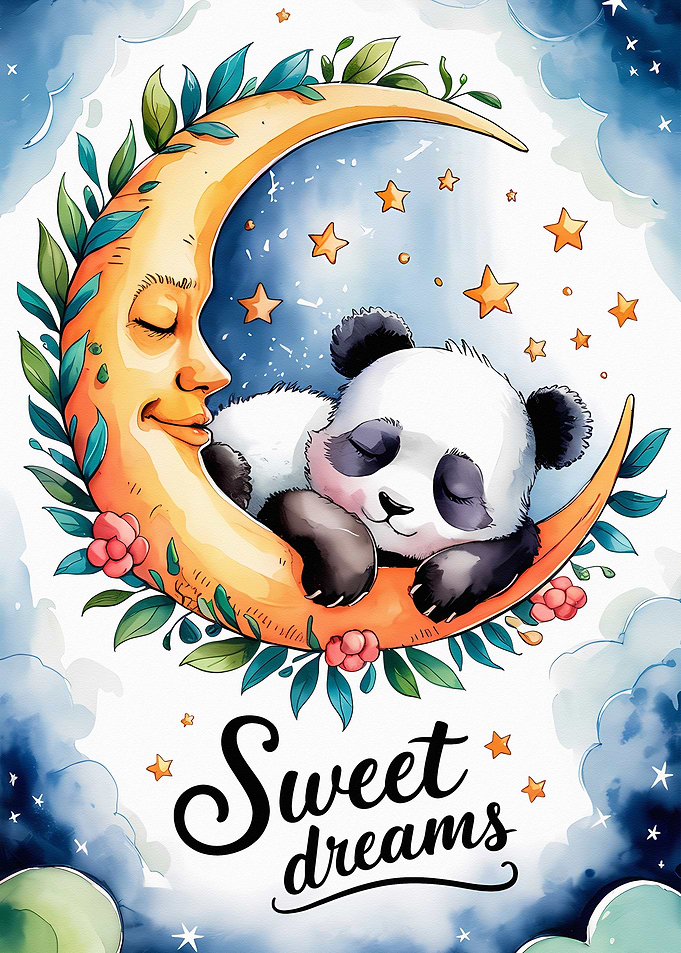 Panda Sleeping on Moon