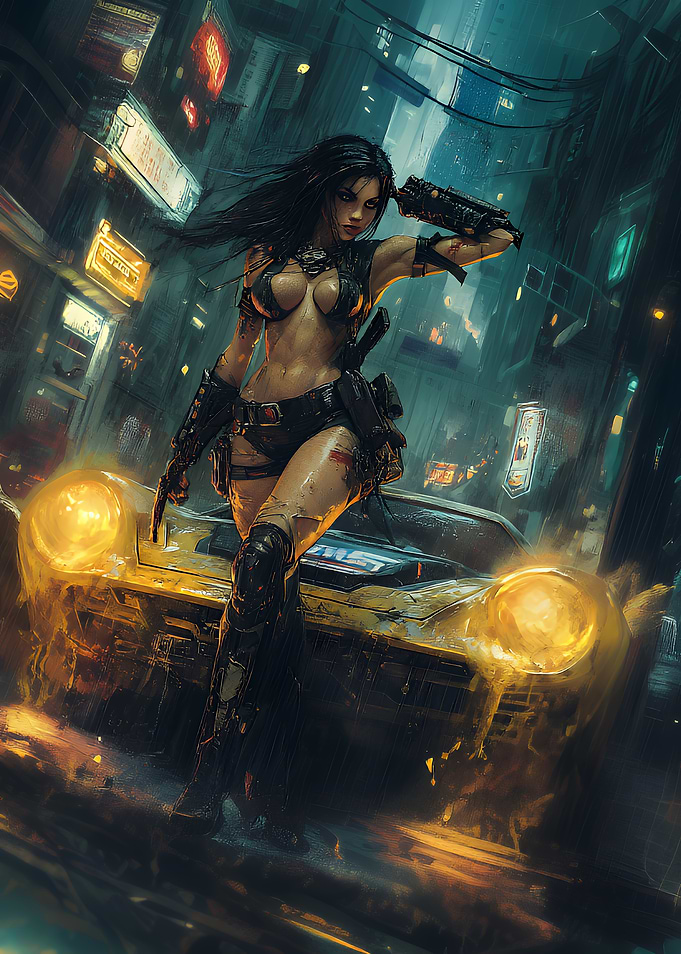 Cyberpunk Woman with Car