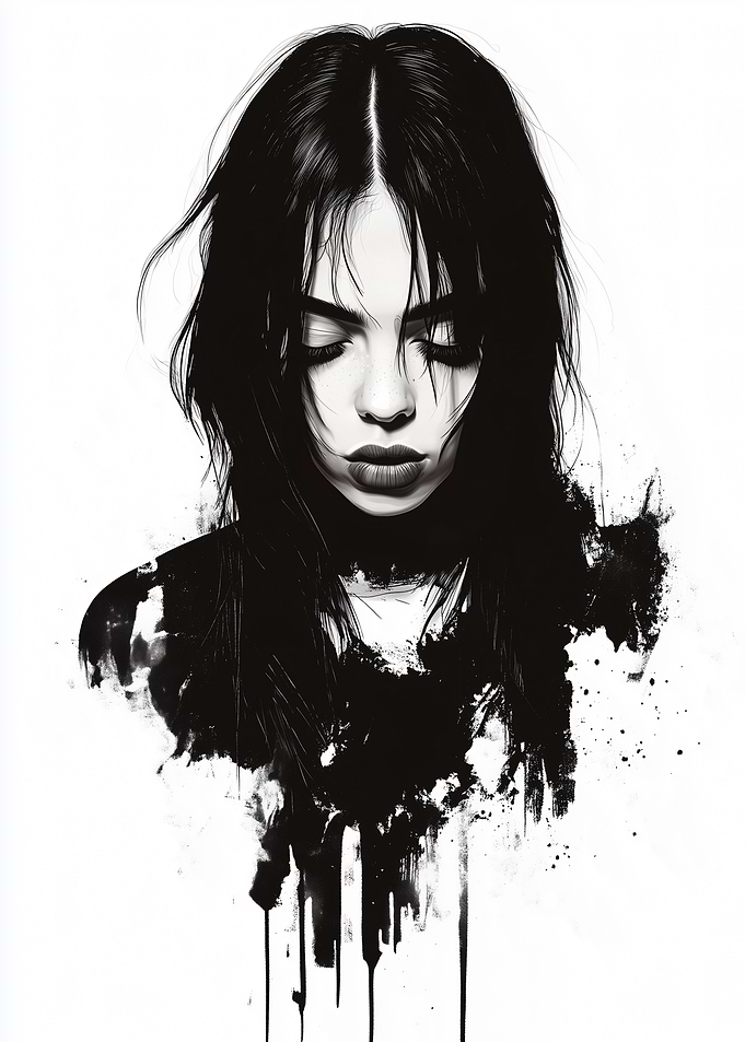 Billie Eilish Black and White Portrait