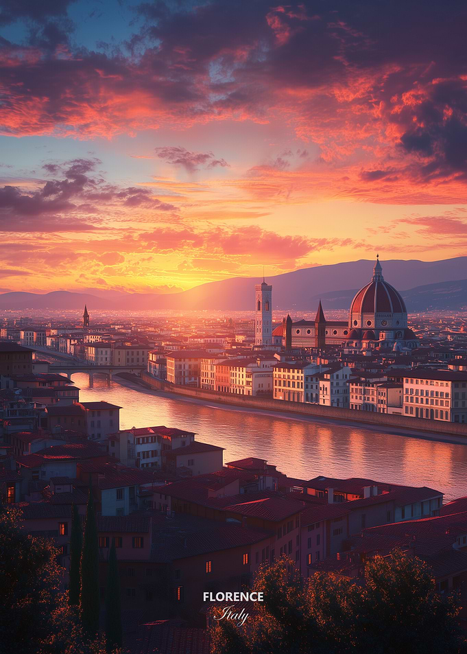 Florence City Italy Sunset Panorama