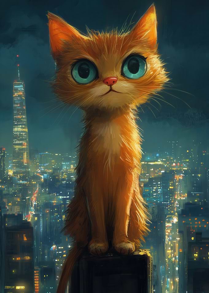 Cat on City Rooftop