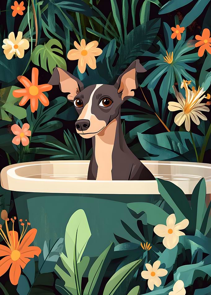 Greyhound Dog in a bathTub