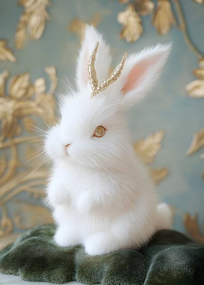 White Rabbit with Golden Antlers